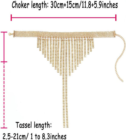 Shiny Rhinestone Layered Choker Sexy Gold Glitter Crystal Statement Necklace Metal Chains Evening Rave Nightclub Adjustable Body Accessories Jewelry for Women Apparel & Accessories > Jewelry > Body Jewelry China   