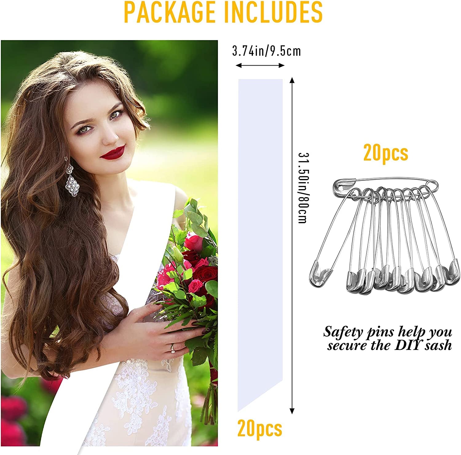 Funtery 20 Pieces White Blank Sash Sublimation Pageant Sashes DIY Plain Sash with Safety Pins for HTV Vinyl Hot Foil Printing Homecoming Pageants Wedding Birthday Party Supplies Apparel & Accessories > Clothing Accessories > Sashes Funtery   