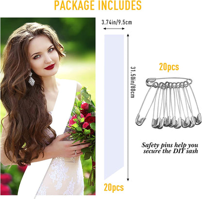 Funtery 20 Pieces White Blank Sash Sublimation Pageant Sashes DIY Plain Sash with Safety Pins for HTV Vinyl Hot Foil Printing Homecoming Pageants Wedding Birthday Party Supplies Apparel & Accessories > Clothing Accessories > Sashes Funtery   
