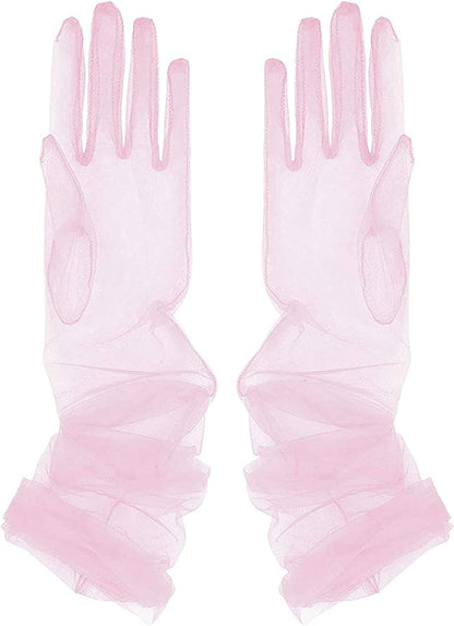 TAIKMD Women'S Tulle Evening Long Gloves Party Opera Photography Semi Sheer Wedding Bridal Glove Mittens Apparel & Accessories > Clothing Accessories > Gloves & Mittens TAIKMD Pink  