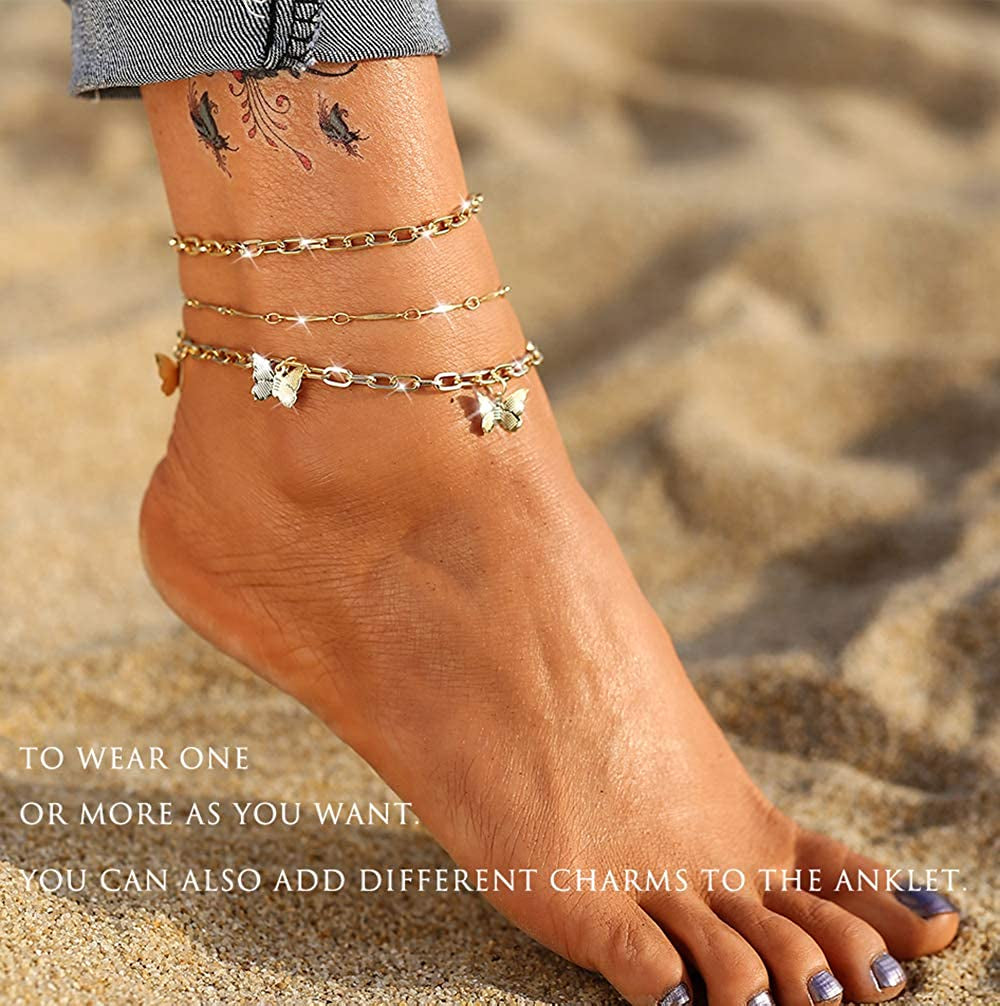 Gold Ankle Bracelets for Women, Girls Boho Anklet Bracelet Set, Silver Butterfly Foot Chains, Womens Adjustable Cute Anklets Apparel & Accessories > Jewelry > Anklets iF YOU   