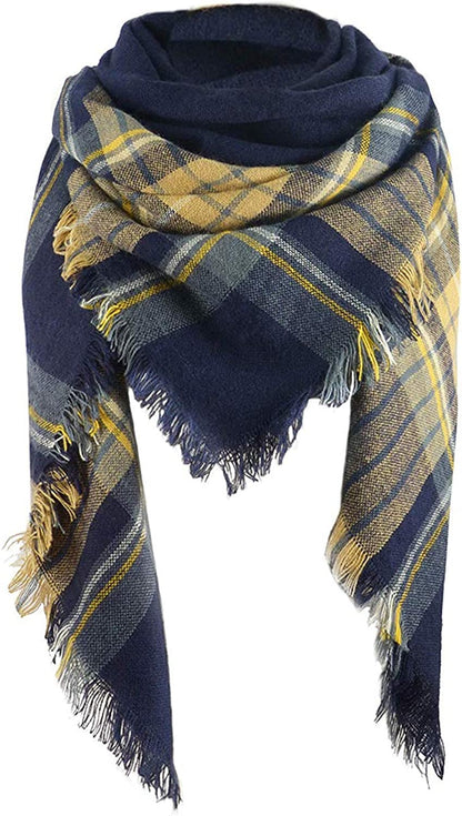 Century Star Women'S Stylish Warm Tassels Soft Plaid Tartan Scarf Winter Large Blanket Wrap Shawl Apparel & Accessories > Clothing Accessories > Scarves & Shawls Century Star Navy Yellow One Size 