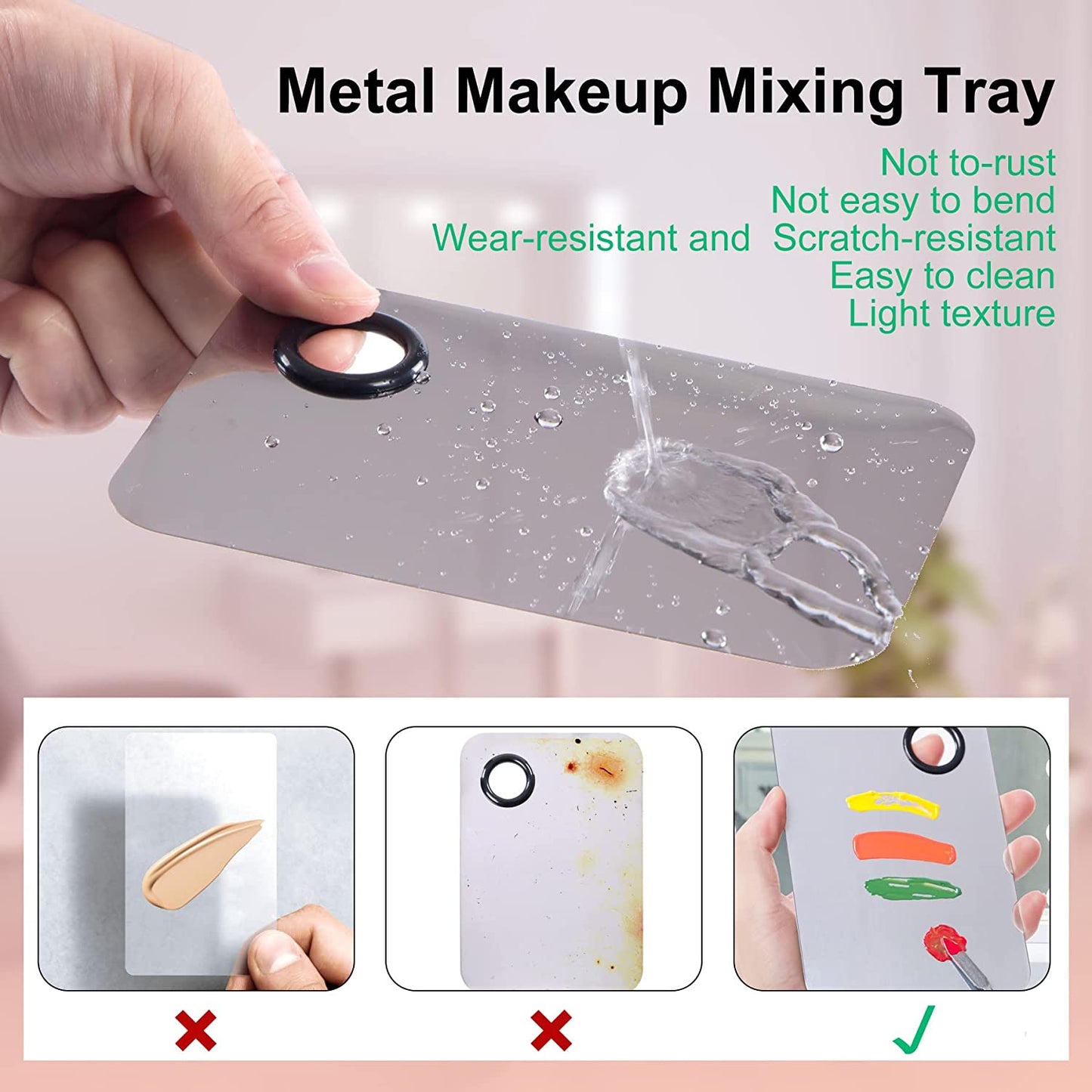 Makeup Palette, Makeup Mixing Palette, Stainless Steel Metal Foundation Palette with Spatula Artist Tool for Mixing Foundation Nail-Art, Cosmetic Mixing Makeup Palette, Makeup Plate, 6×4"/Silver/2Pcs Health & Beauty > Personal Care > Cosmetics > Cosmetic Tools > Makeup Tools LQ-TT-CY-CX   