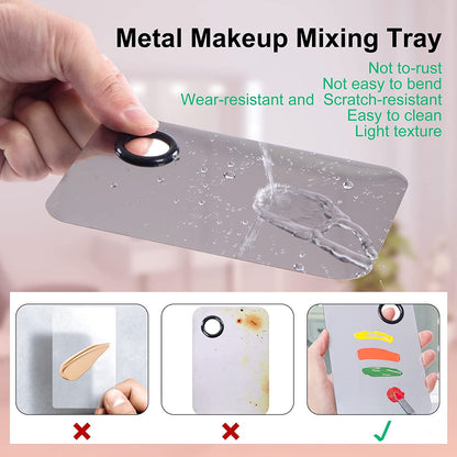 Makeup Palette, Makeup Mixing Palette, Stainless Steel Metal Foundation Palette with Spatula Artist Tool for Mixing Foundation Nail-Art, Cosmetic Mixing Makeup Palette, Makeup Plate, 6×4"/Silver/2Pcs Health & Beauty > Personal Care > Cosmetics > Cosmetic Tools > Makeup Tools LQ-TT-CY-CX   