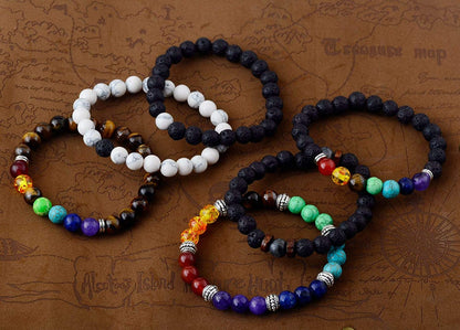 Black Lava Stone 7 Chakra Bracelets 6Pcs Mix 8Mm Yinyang Rock Bead Elastic Natural Stones Gemstones Oil Diffuser Yoga Menditation Beads Bracelets for Men Women Girls Jewelry (6Pcs Lava Stone Bracelet) Apparel & Accessories > Jewelry > Bracelets Cmidy   