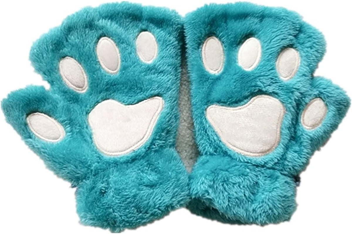 Mizhome Cat Bear Plush Claw Paw Mitten Soft Winter Gloves Costume Apparel & Accessories > Clothing Accessories > Gloves & Mittens MizHome Light Blue  