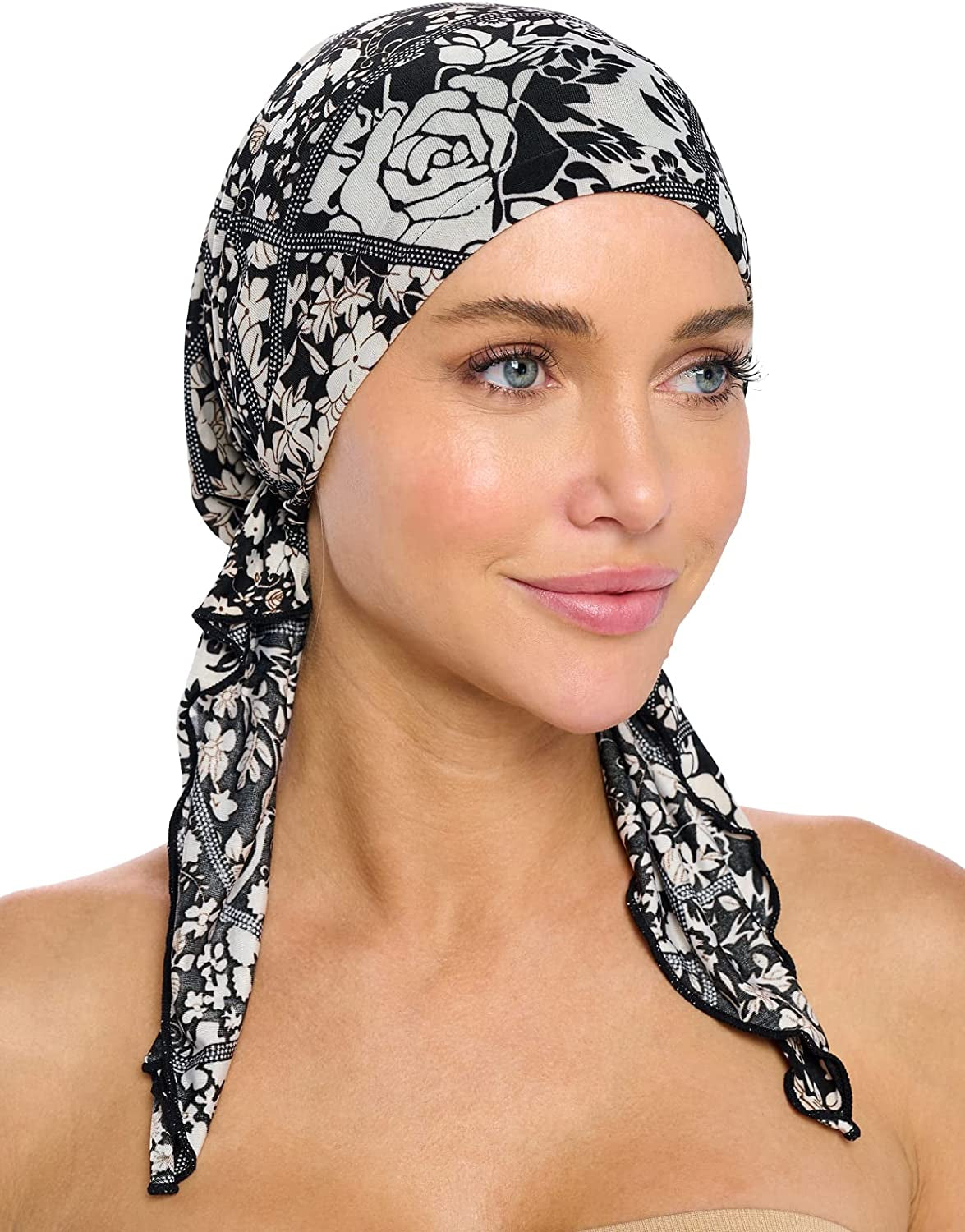 Ashford & Brooks Pre Tied Bandana Turban Chemo Head Scarf Sleep Hair Cover Hat Apparel & Accessories > Clothing Accessories > Bandanas & Headties Ashford & Brooks Classic Black/White One Size 