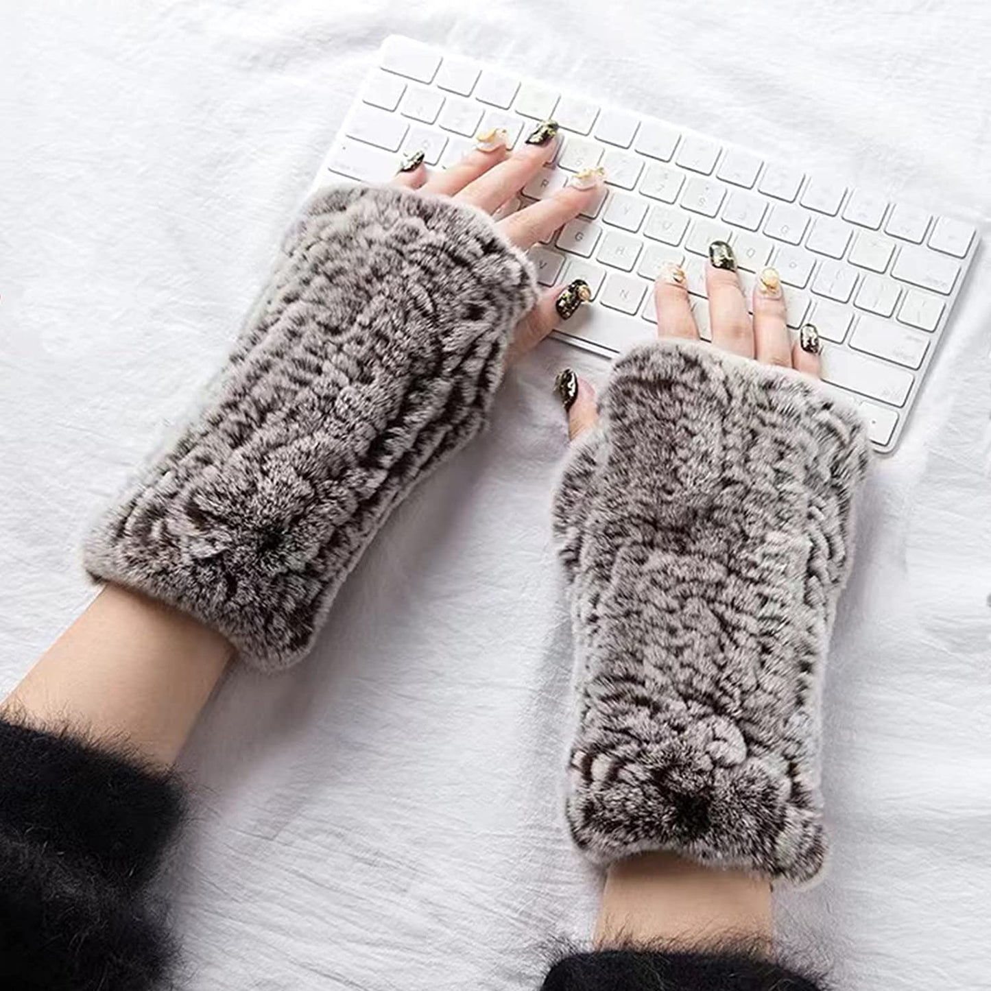 Forssils Real Rabbit Fur Gloves for Women Winter Furry Gloves Mittens Gloves Knitted Fingerless Gloves Apparel & Accessories > Clothing Accessories > Gloves & Mittens Forssils   