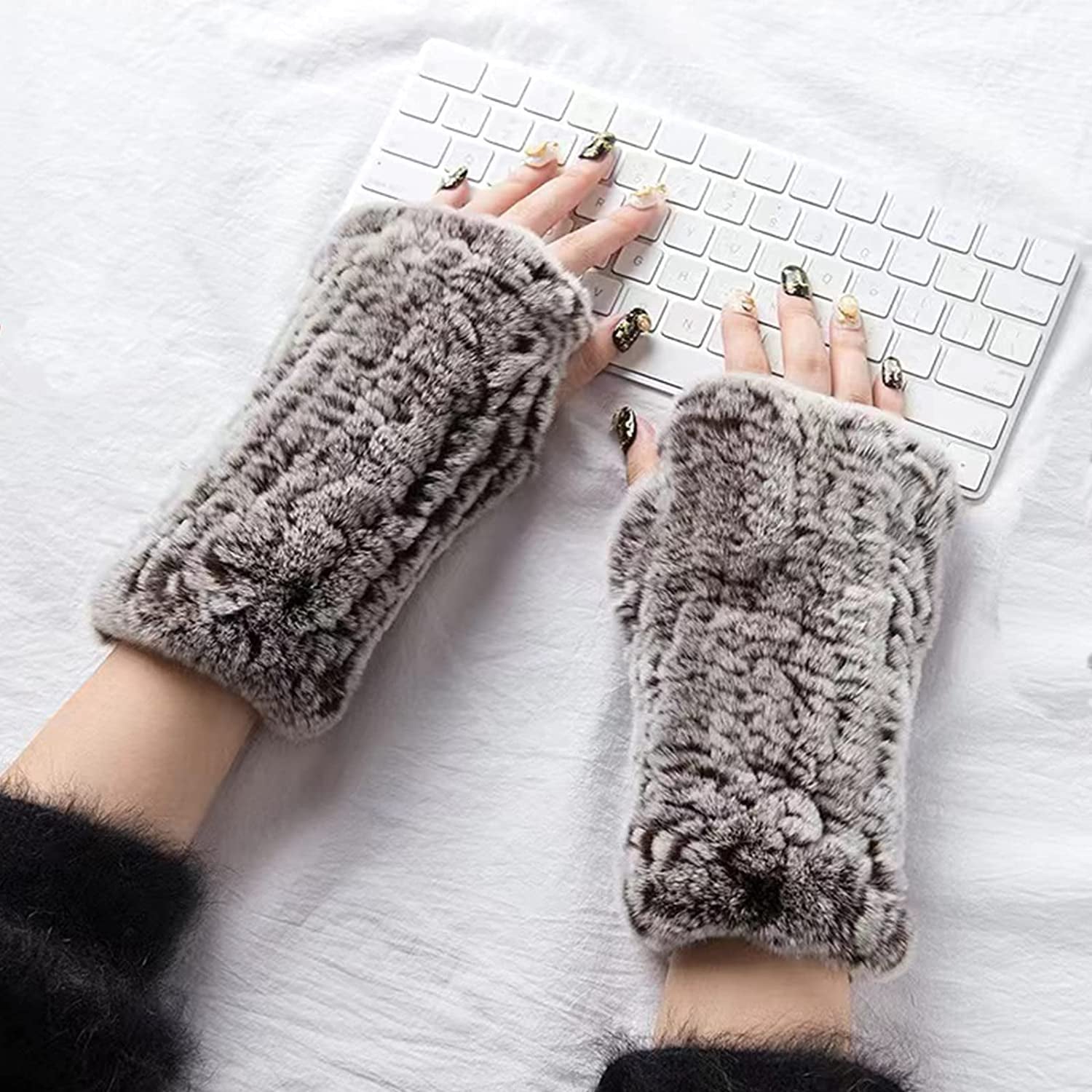 Forssils Real Rabbit Fur Gloves for Women Winter Furry Gloves Mittens Gloves Knitted Fingerless Gloves Apparel & Accessories > Clothing Accessories > Gloves & Mittens Forssils   