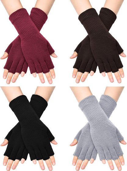 Unisex Half Finger Gloves Winter Stretchy Knit Fingerless Typing Gloves for Women Apparel & Accessories > Clothing Accessories > Gloves & Mittens SATINIOR Black, Red, Light Grey, Coffee 4 