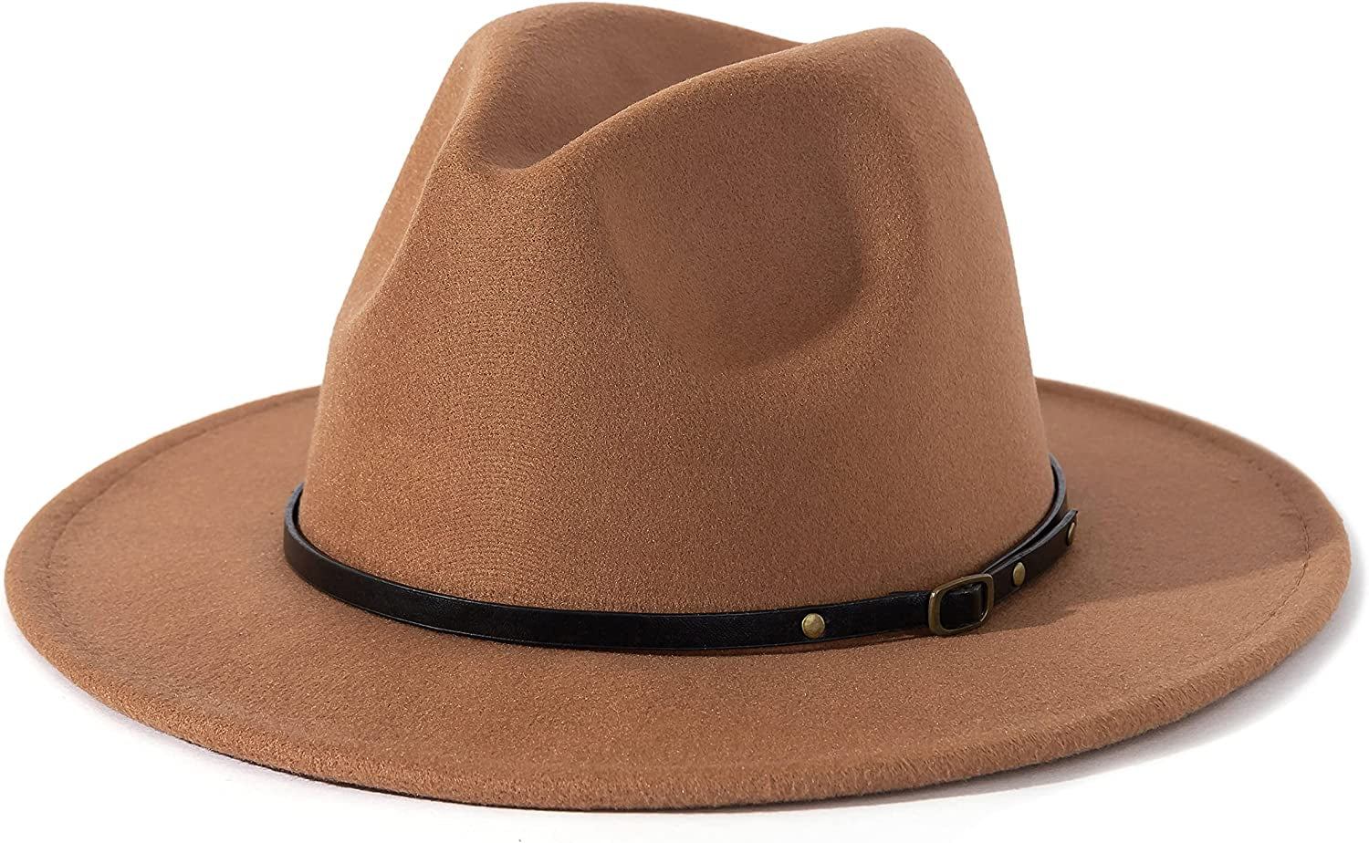 Lisianthus Women Belt Buckle Fedora Hat Apparel & Accessories > Clothing Accessories > Hats Lisianthus Dark-camel  