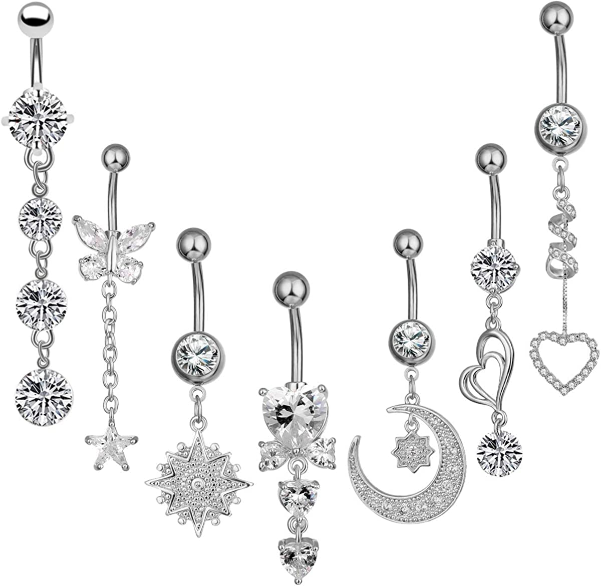 NASAMA 14G Stainless Steel Belly Button Rings for Girls Women CZ Navel Body Piercing Jewelry Apparel & Accessories > Jewelry > Body Jewelry Yiwu lianmu electronic commerce Co.,Ltd Steel color  
