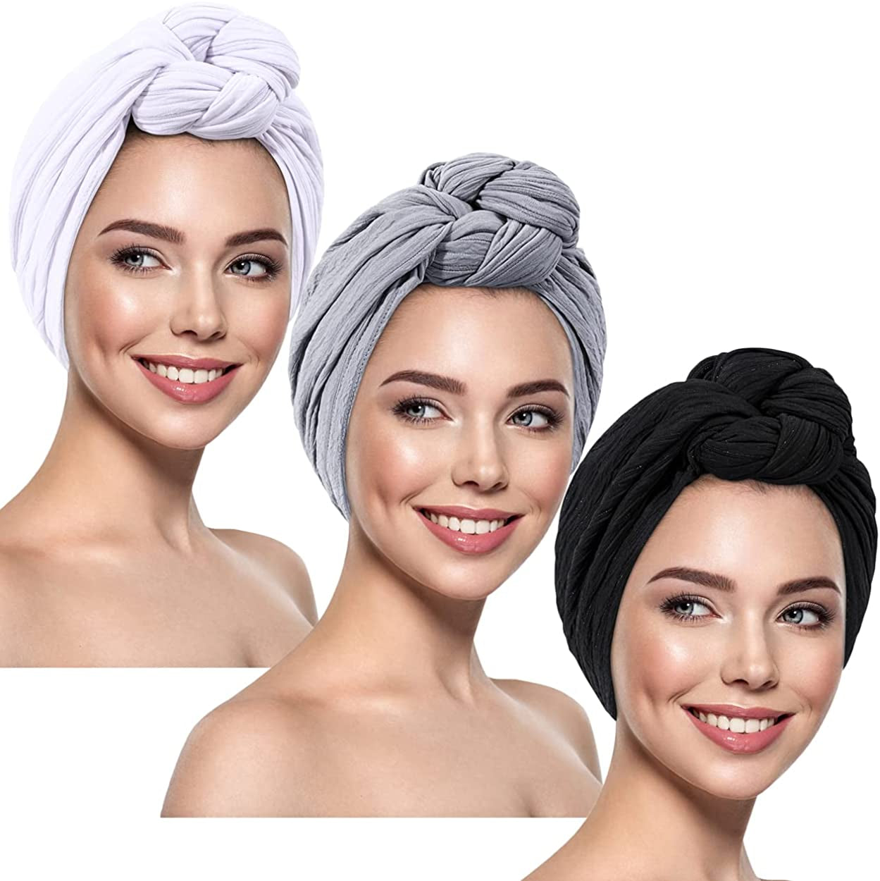 DANMY Women'S Beanie Turban Hats, Indian Hats Headscarves, Beanie Hats for Women,Turban for Women Apparel & Accessories > Clothing Accessories > Headwear DANMY White & Gray & Black -3pcs  