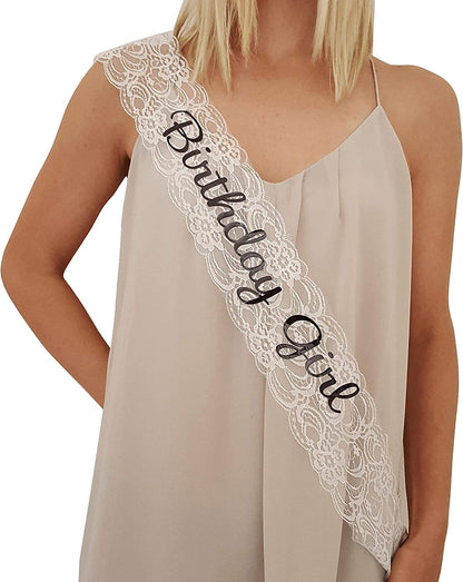 Birthday Girl Lace Sash - Great for Sweet 16, 18Th, 21St, 30Th, 40Th Birthday Parties Apparel & Accessories > Clothing Accessories > Sashes Girlz Nights White  