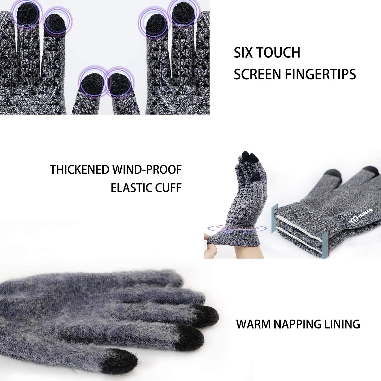 TRENDOUX Winter Gloves for Men Women - Upgraded Touch Screen Anti-Slip Silicone Gel - Elastic Cuff - Thermal Soft Knit Lining Apparel & Accessories > Clothing Accessories > Gloves & Mittens TRENDOUX   
