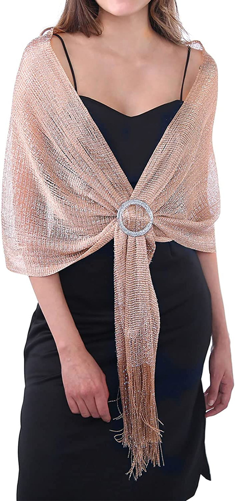 Missshorthair Women'S Sparkle Shawls and Wraps with Buckle for Wedding Party Dresses Apparel & Accessories > Clothing Accessories > Scarves & Shawls MissShorthair Rose Gold(with Rose Gold Buckle)  