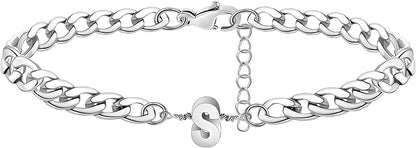 Silver Anklet Initial Ankle Bracelets for Women Teen Girls Figaro Chain Personalized Birthday Gifts for Women Summer Gift Beach Jewelry Anklet for Women Letter A-Z Jewelry Apparel & Accessories > Jewelry > Anklets JoycuFF S  