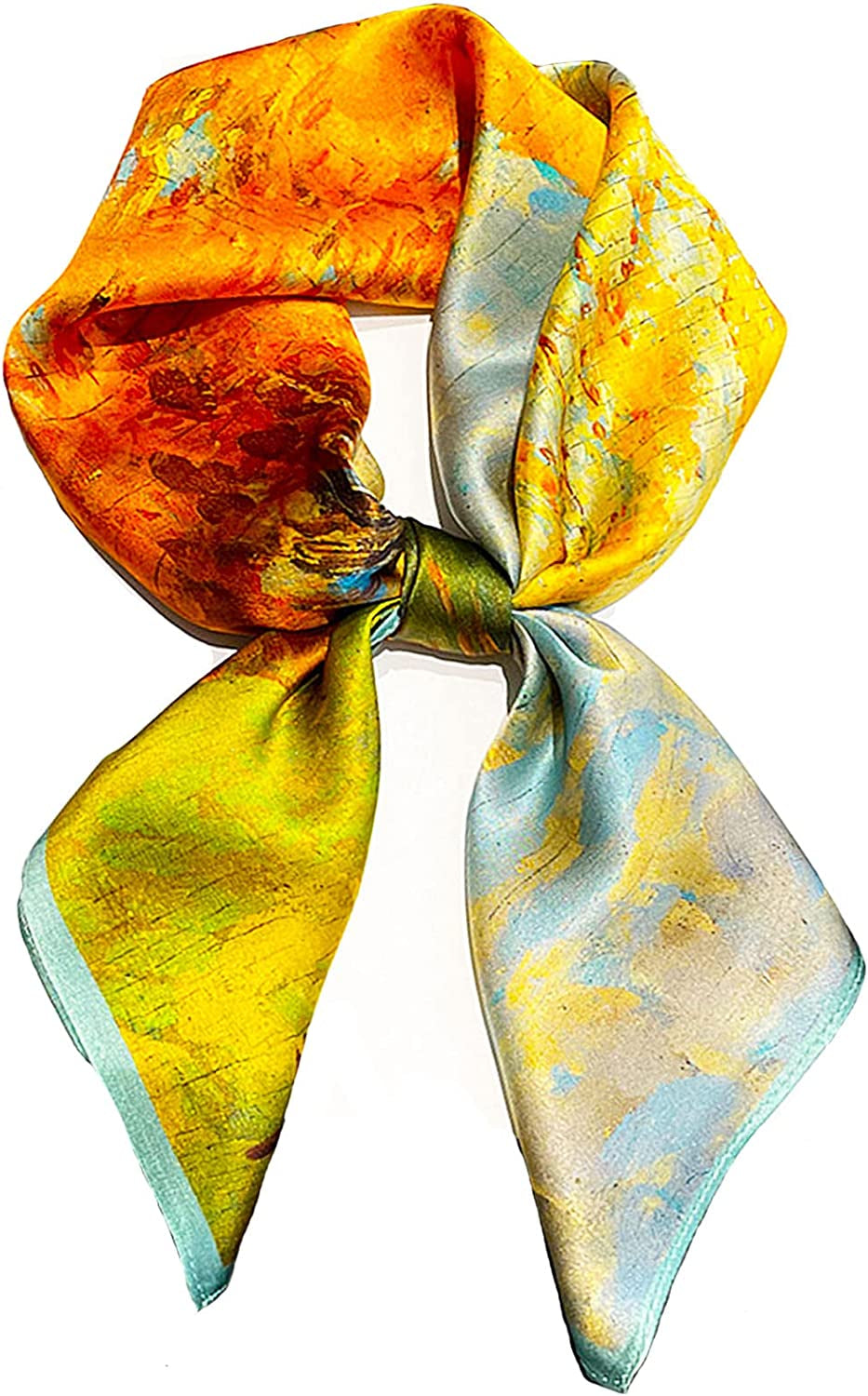 Fashion Hair Scarf for Women Lightweight Silk Feeling Head Scarves Square Bandanas 27.5× 27.5 Inches Apparel & Accessories > Clothing Accessories > Bandanas & Headties Roizsx A-orange Oil Painting  