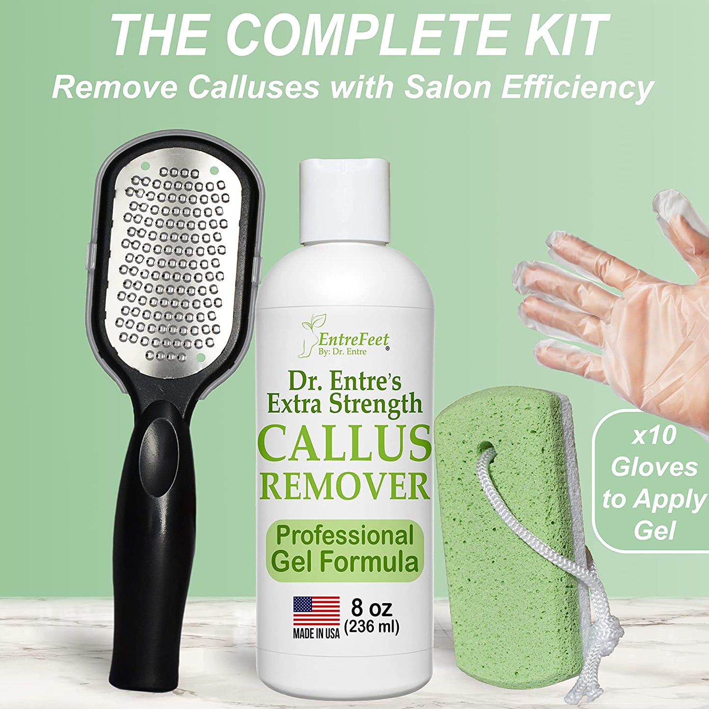 Dr. Entre'S Callus Remover Kit for Feet: 8Oz Callus Remover Gel, Foot File, Pumice Stone, 5 Glove Pairs for Gel Application, Spa Kit, Foot Care, Pedicure Tools, Scrubber Health & Beauty > Personal Care > Foot Care EntreFeet   