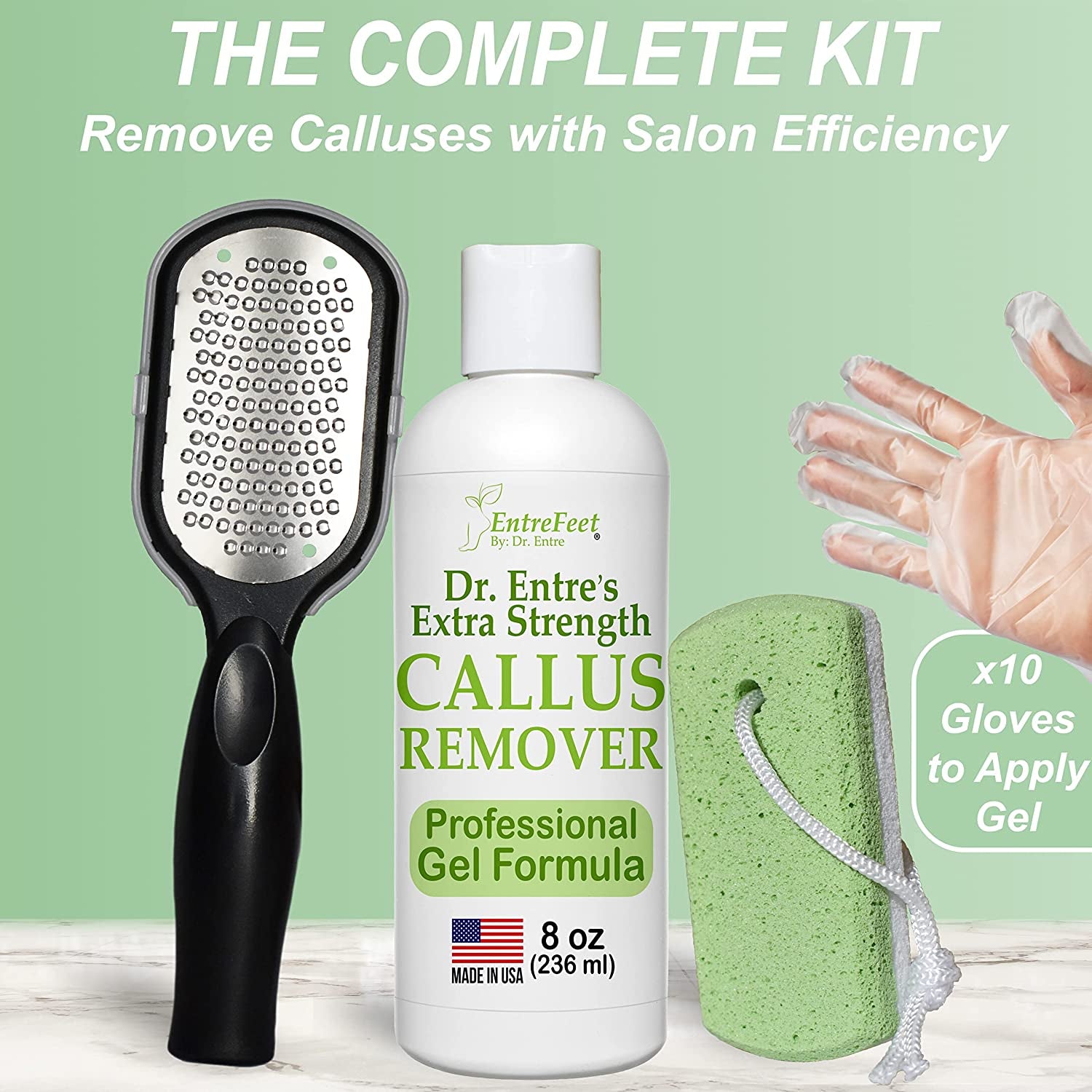 Dr. Entre'S Callus Remover Kit for Feet: 8Oz Callus Remover Gel, Foot File, Pumice Stone, 5 Glove Pairs for Gel Application, Spa Kit, Foot Care, Pedicure Tools, Scrubber Health & Beauty > Personal Care > Foot Care EntreFeet   