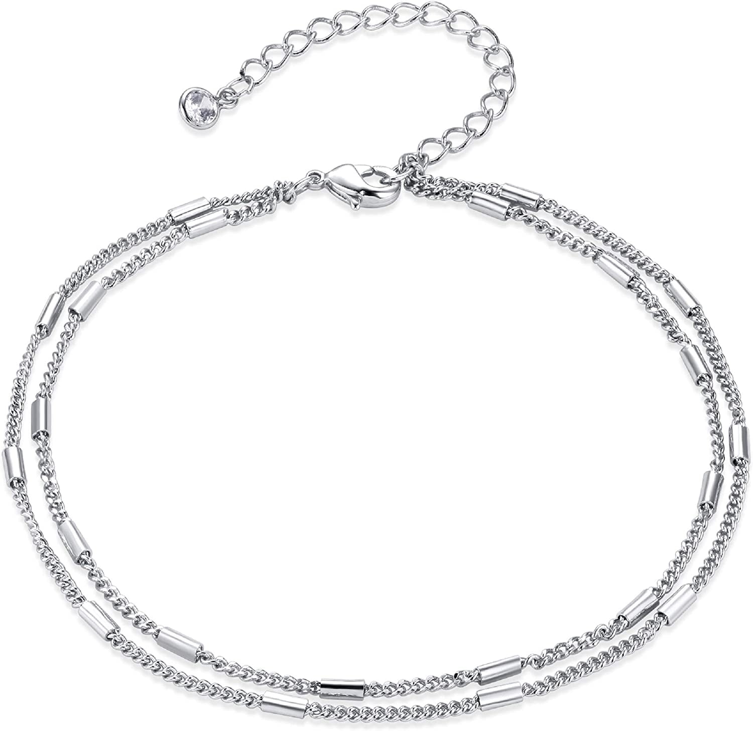 Valloey Rover Women Handmade Dainty Anklet Silver 14K Gold Plated Bead Boho Beach Rhinestone Foot Chain Adjustable Ankle Bracelet for Women Apparel & Accessories > Jewelry > Anklets Valloey Rover Col-Silver  