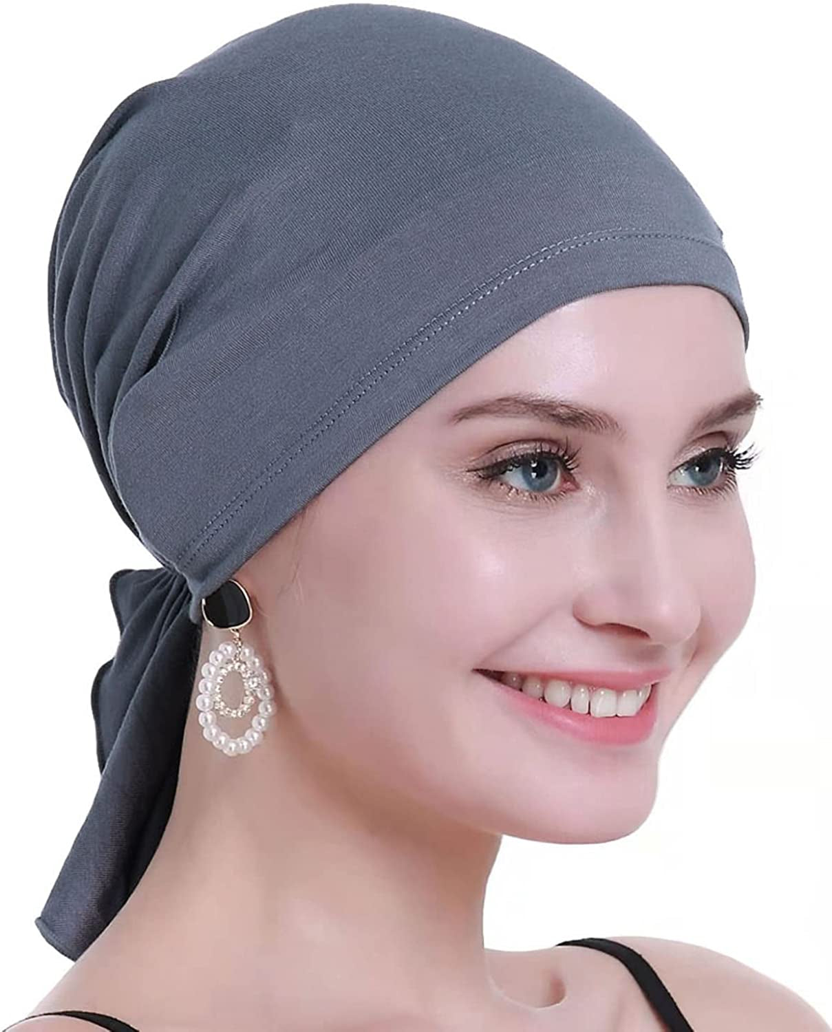 Osvyo Bamboo Chemo Headscarf for Women Hair Loss - Cancer Slip on Headwear Turbans Sealed Packaging Apparel & Accessories > Clothing Accessories > Headwear osvyo Bamboo Blue Grey One Size 