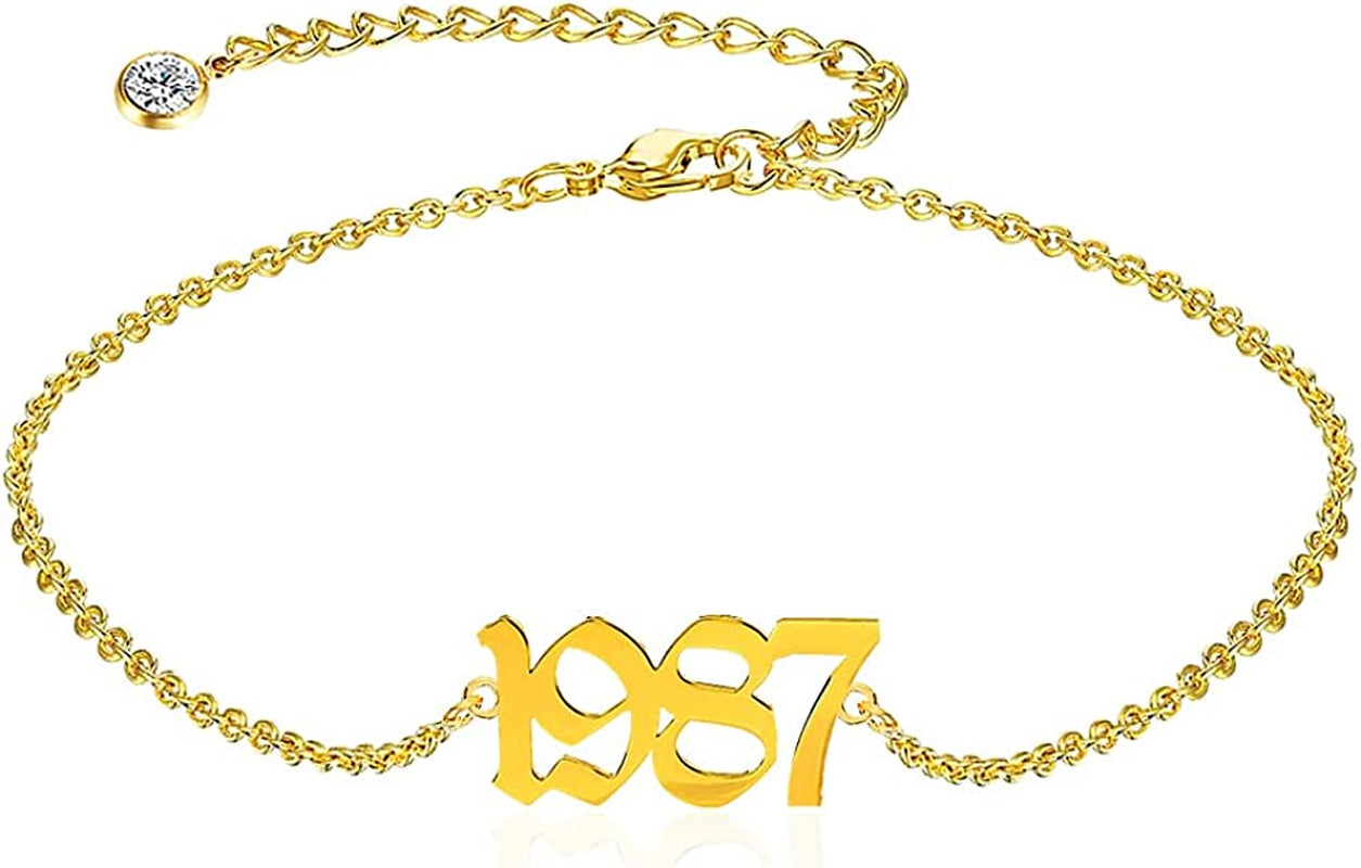 QJLE Ankle Bracelets for Women,Personalized Birth Year Number Gold Anklets for Women,Summer Beach Foot Chain Dainty Anklet Jewelry Birthday Gifts for Her Apparel & Accessories > Jewelry > Anklets QJLE Gold 1987  