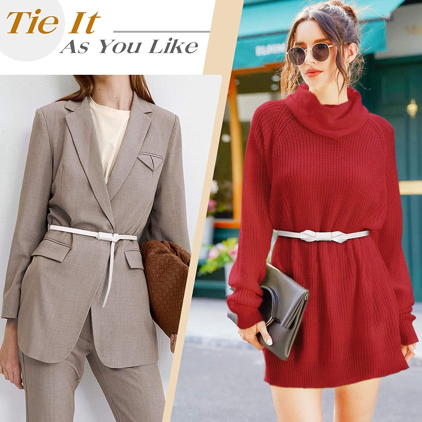 JASGOOD Women PU Leather Skinny Belt for Dress Adjustable Thin Waist Belt for Lady Apparel & Accessories > Clothing Accessories > Belts KYLIE MAX   