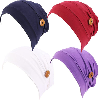 Qianmome 2-4 Pack Beanie with Button for Women Men Nurse,Working Hat,Chemo Caps for Cancer Patients Apparel & Accessories > Clothing Accessories > Headwear Qianmome White&rose&wine&purple  