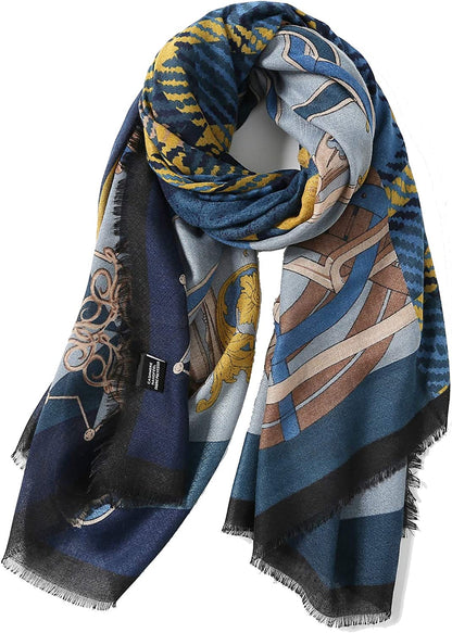 Jeelow Cotton Feel Scarf Shawl Wrap Soft Lightweight Scarves and Wraps for Men Women Apparel & Accessories > Clothing Accessories > Scarves & Shawls Jeelow Blue Chain  