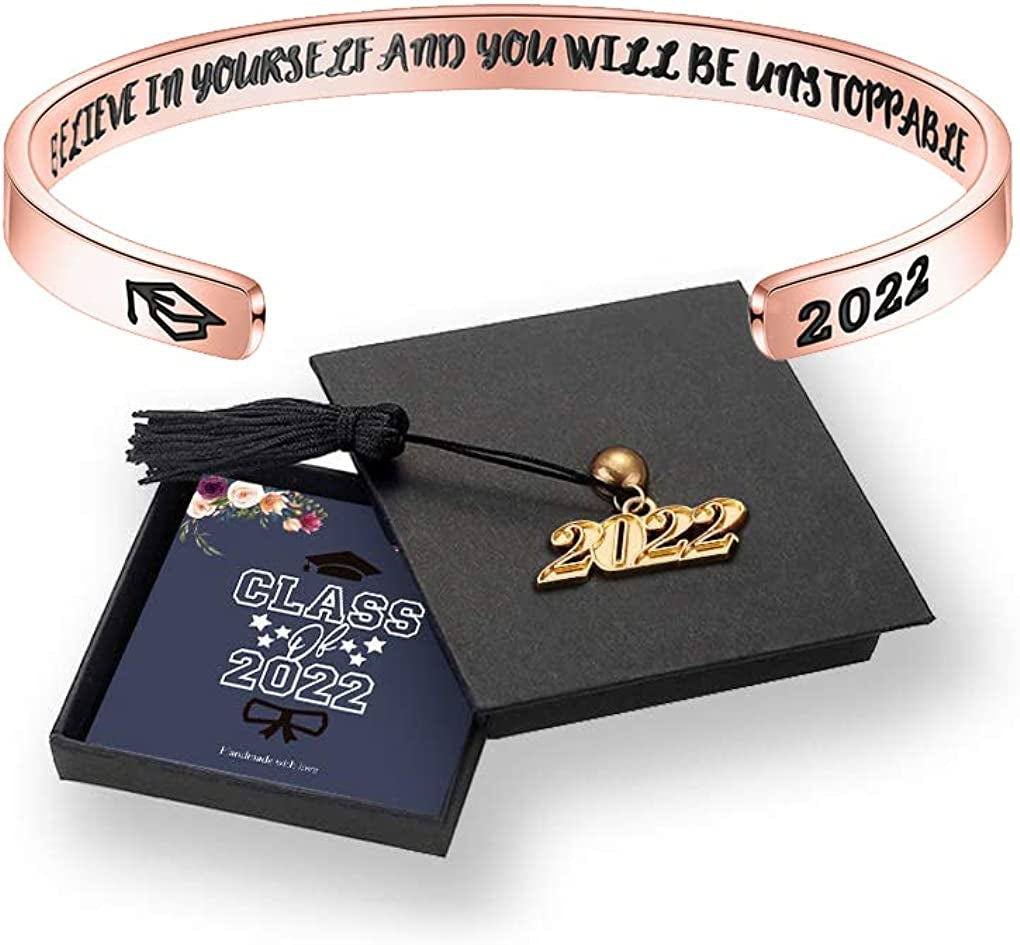 M MOOHAM Graduation Gifts for Her Him 2022, Inspirational Graduation Bracelets Class of 2022 High School College Graduation Gifts for Her with Graduation Box Apparel & Accessories > Jewelry > Bracelets M MOOHAM "With Box-Believe in yourself and you will be unstoppable(Rose Gold)  