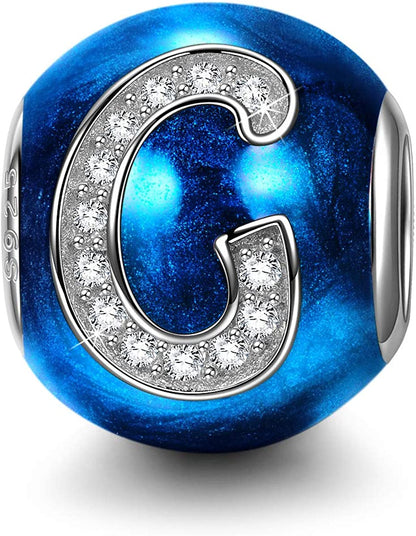 NINAQUEEN Letter Charms A-Z Beads, 925 Sterling Silver with Enamel and Cubic Zirconia, Fit Charms Bracelet and Necklace, Jewelry Box for Personalized Gift Apparel & Accessories > Jewelry > Bracelets NINAQUEEN G  
