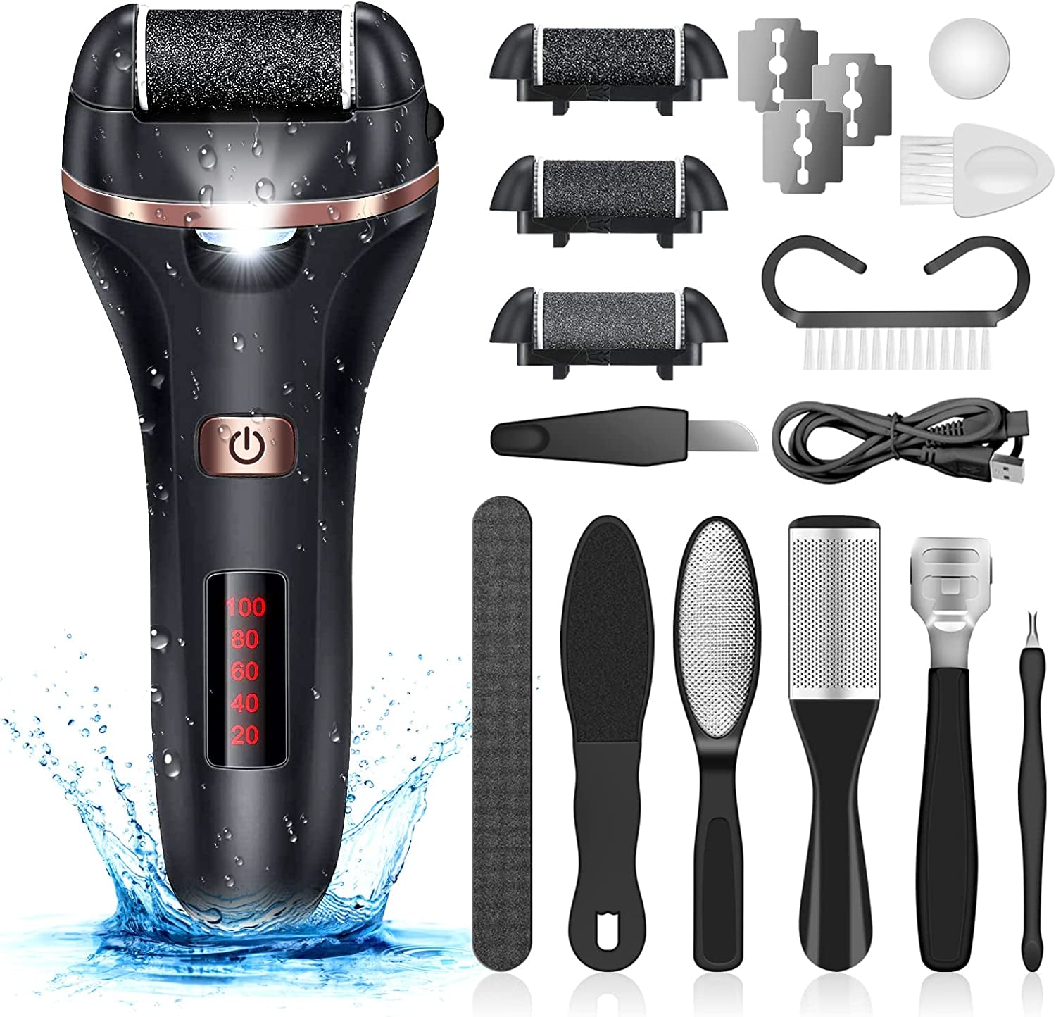 Electric Foot Callus Remover Kit, Banral 10 In1 Rechargeable Pedicure Tools Foot Care Feet File with 3 Roller Heads,2 Speed,Battery Display for Remove Cracked Heels Calluses and Dead Skin Health & Beauty > Personal Care > Foot Care Banral 10in1  