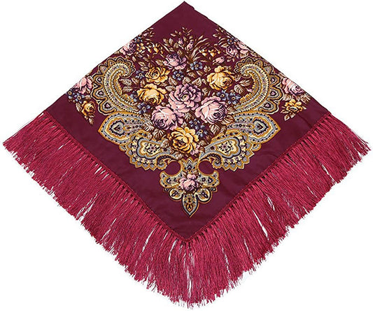 Uainhrt Tassel Scarf Cotton Large Square Shawl and Wraps,Versatile Gift Fringe Boho Shawl,43"×43" Apparel & Accessories > Clothing Accessories > Scarves & Shawls Uainhrt Winered  