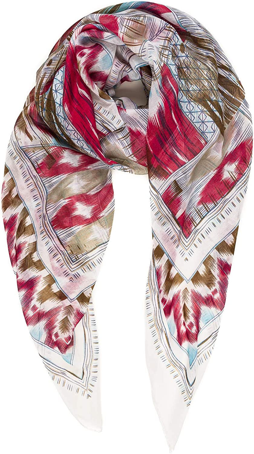 Scarf for Women Lightweight Geometric Fashion Spring Fall Winter Scarves Shawl Wraps Apparel & Accessories > Clothing Accessories > Scarves & Shawls MELIFLUOS DESIGNED IN SPAIN Madrid Collections 48 - Gray Red Geo Pattern  