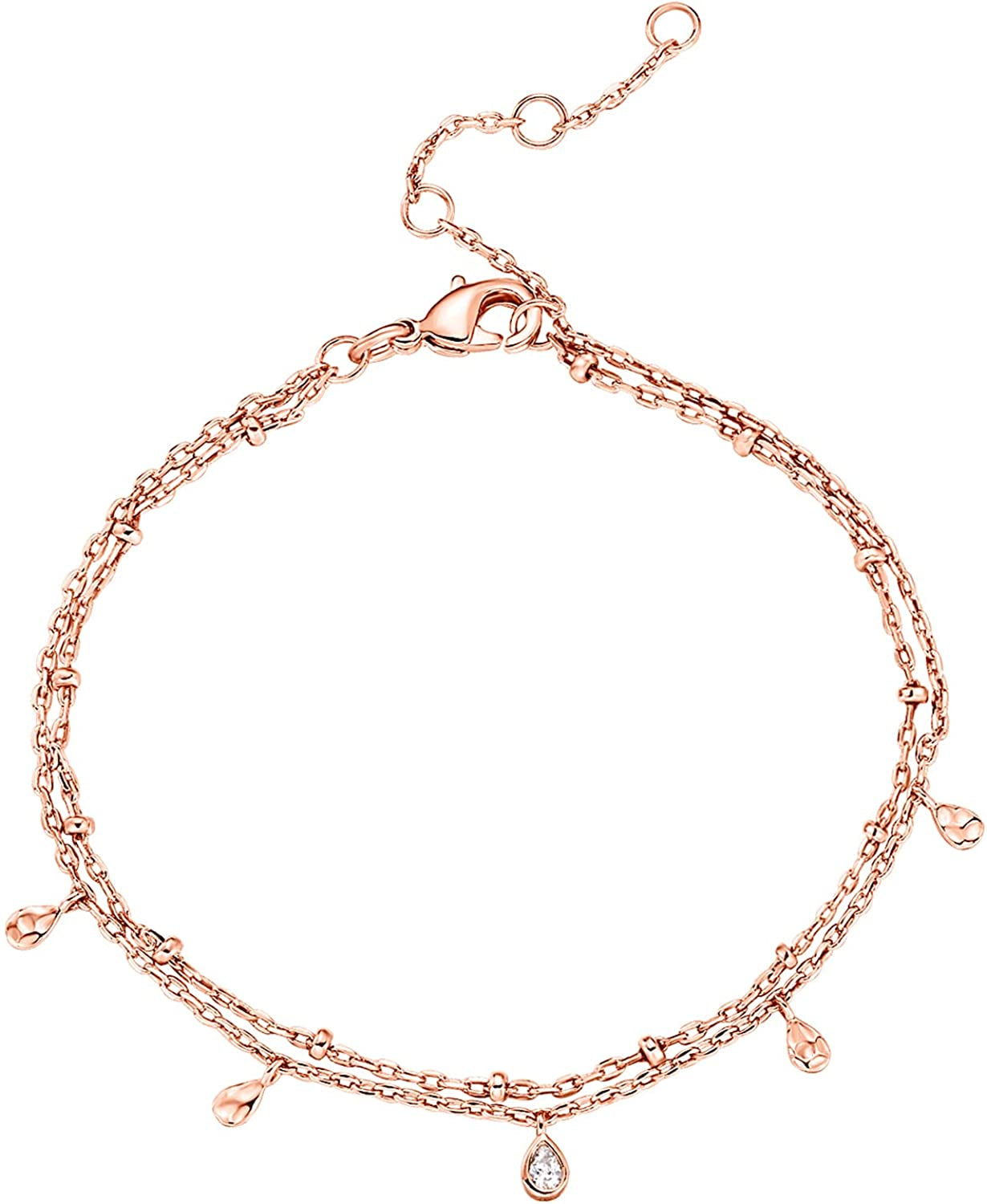 PAVOI 14K Gold Plated Paperclip/Curb/Figaro Chain Adjustable Bracelet for Women Apparel & Accessories > Jewelry > Bracelets PAVOI Double rose gold plated 