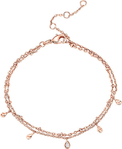 PAVOI 14K Gold Plated Paperclip/Curb/Figaro Chain Adjustable Bracelet for Women Apparel & Accessories > Jewelry > Bracelets PAVOI Double rose gold plated 