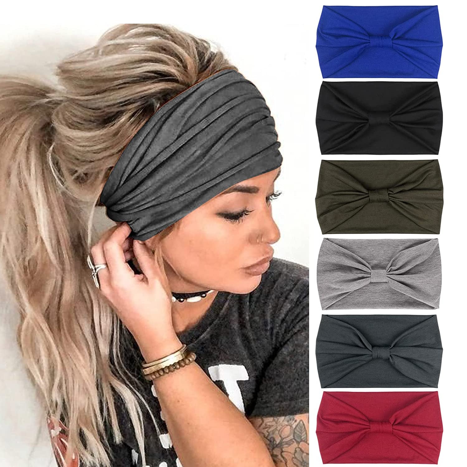 DRESHOW Twist Bow Wire Headbands Vintage Head Wrap Rabbit Ear Wired Hairbands Hair Holder Hair Accessory for Women and Girls 6 Pack Apparel & Accessories > Clothing Accessories > Bandanas & Headties DRESHOW 01 6 Pack CA: Wide Knotted Headband  