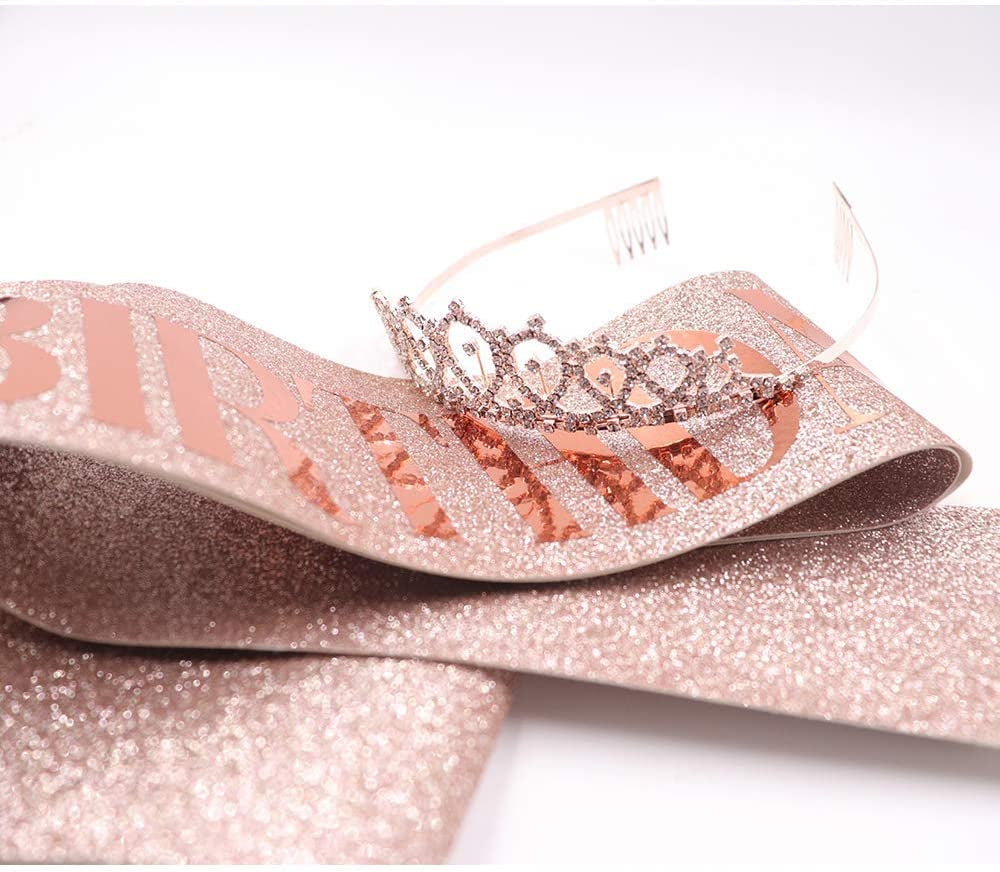 Birthday Bitch Sash & Rhinestone Tiara Kit - Rose Gold Birthday Gifts Glitter Birthday Sash Birthday Party Favors Apparel & Accessories > Clothing Accessories > Sashes ADBetty   