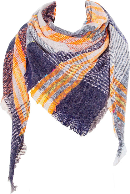 Wander Agio Womens Winter Scarfs Warm Scarf Half Shawls Triangle Scarves Stripe Plaid Apparel & Accessories > Clothing Accessories > Scarves & Shawls Wander Agio Yellow Grey 01  