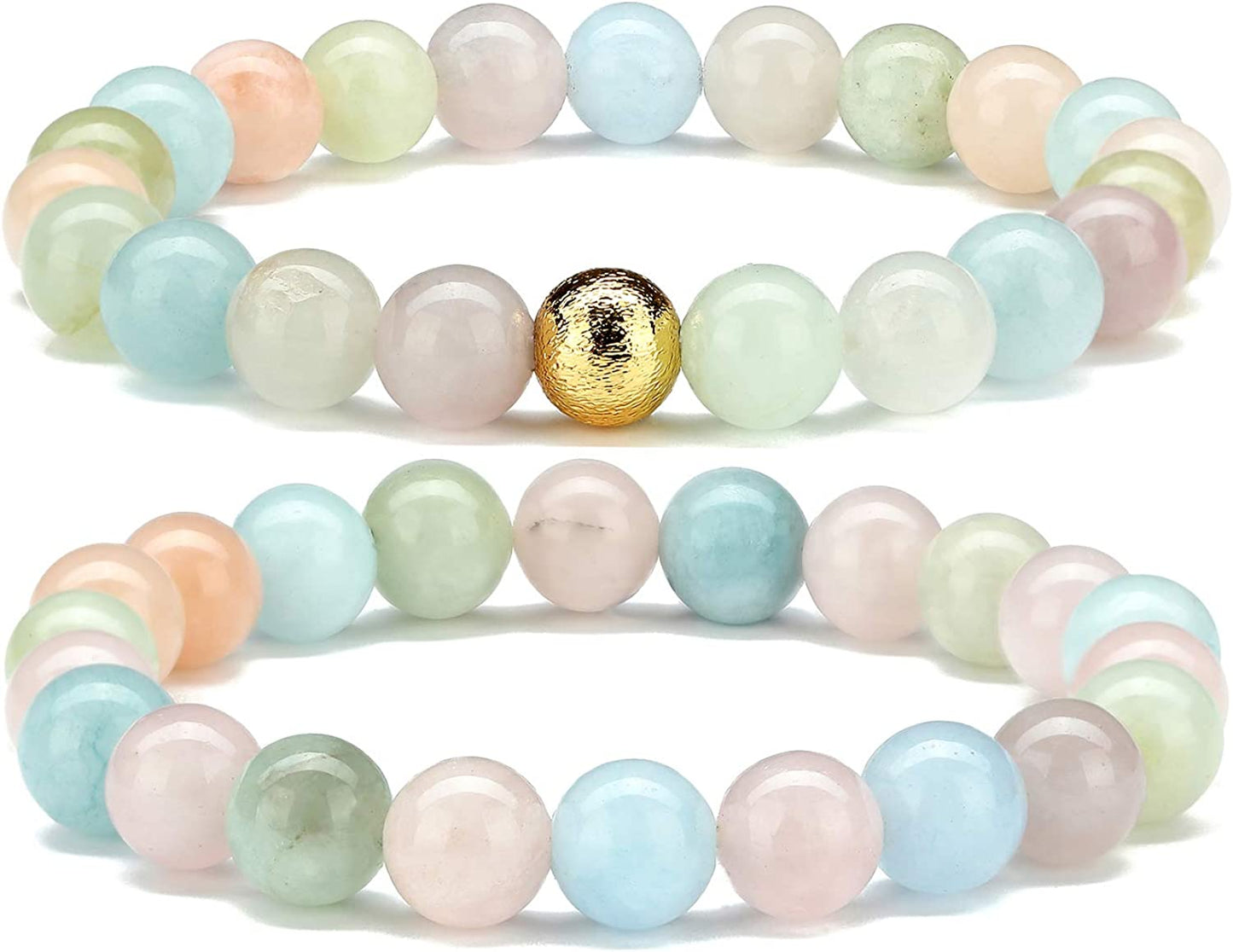 CHOGLE Gemstone Beaded Bracelets for Women - Semi Precious 8Mm round Natural Stone Beads Bracelet - Stretch Strand Bracelet for Girls Apparel & Accessories > Jewelry > Bracelets CHOGLE Morganite Stone Beads Stretch Bracelet  