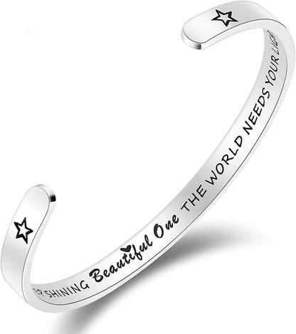 THEMEROL Meaningful Bracelet for Girls Women with Gift Box Birthday Gift for Daughter Sister Mother Best Friend Personalized Mantra Quote Jewelry Gift for Her Apparel & Accessories > Jewelry > Bracelets THEMEROL Keep shining beautiful one the world needs your light  