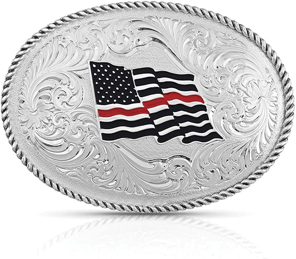 Montana Silversmiths Rope Trimmed Filigree Engraved Classic Western Buckle Apparel & Accessories > Clothing Accessories > Belt Buckles Montana Silversmiths Firefighter Thin Red Line Silver  