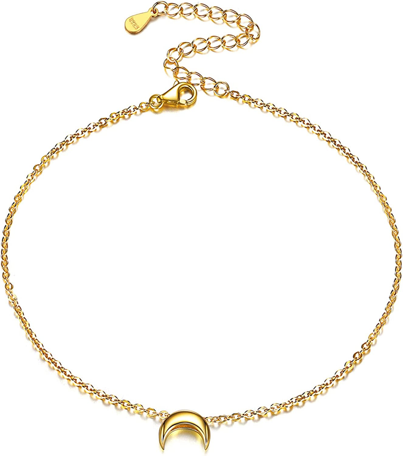 Chicsilver Personalized 925 Sterling Silver Tiny Heart/Moon/Star/Sun/Dot/Triangle Anklets Simple Dainty Foot Jewelry for Women, Silver/Gold/Rose Gold(With Gift Box) Apparel & Accessories > Jewelry > Anklets ChicSilver Jewelry 03. Moon gold plated 