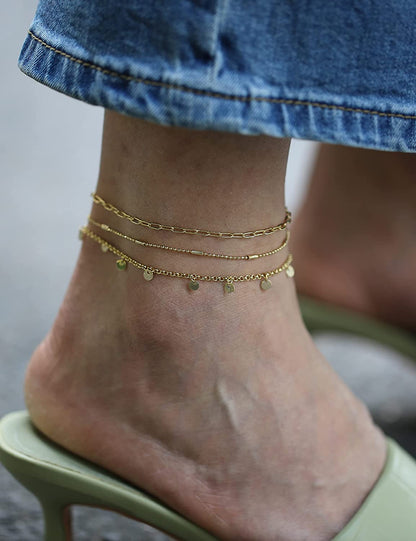 Gold Ankle Bracelets for Women 14K Gold Plated Anklet Silver Evil Eye Butterfly Star Rose Quartz Bead Box Paperclip Chain Dainty Layered Anklet Set 3Pcs Jewelry Gifts for Teen Girls Apparel & Accessories > Jewelry > Anklets Budding Gallery   
