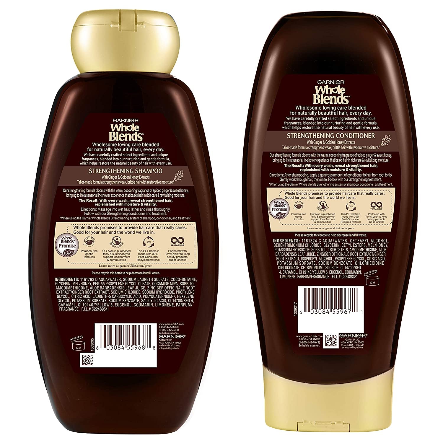 Garnier Hair Care Whole Blends Ginger Recovery Strengthening Shampoo and Conditioner with Ginger and Golden Honey Extracts, for Weak, Brittle Hair, Paraben Free 44 Fl Oz Health & Beauty > Personal Care > Hair Care Garnier   