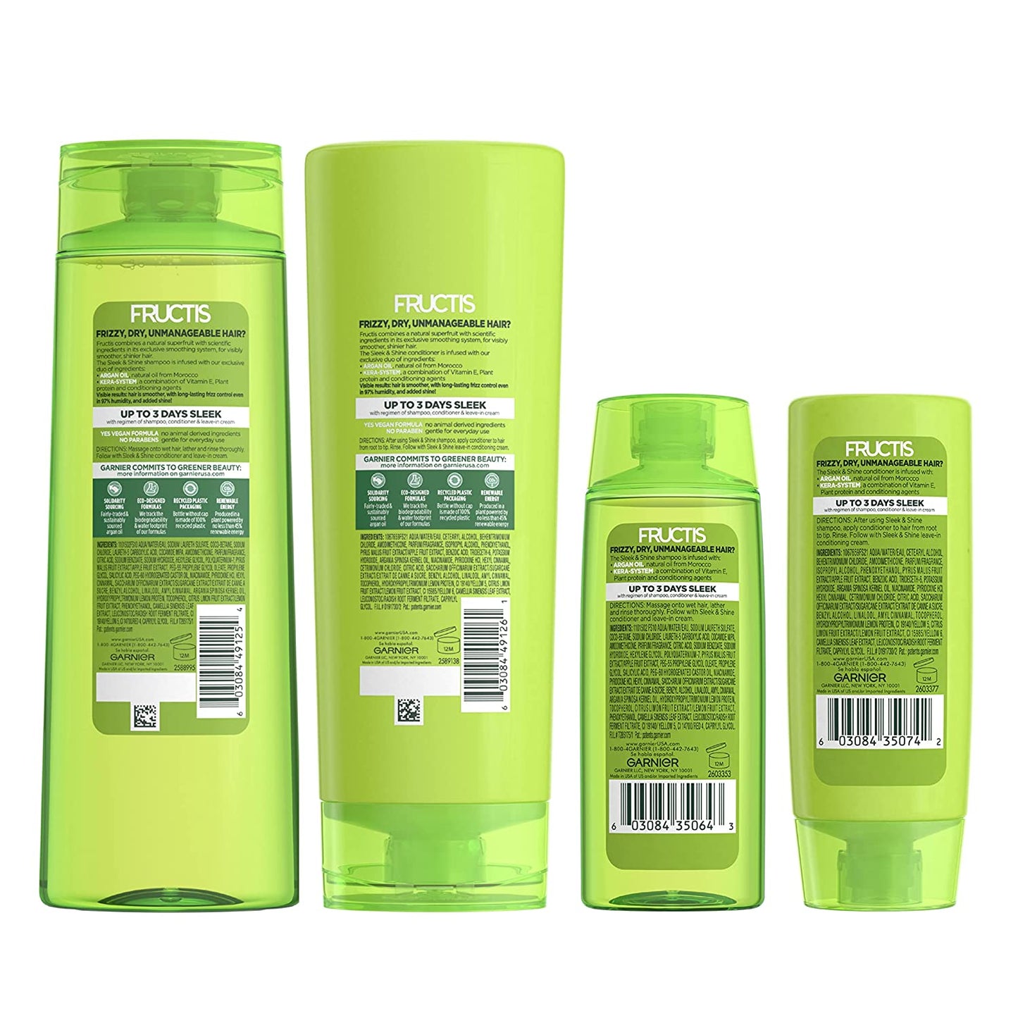 Garnier Fructis Hair Care Sleek and Shine Shampoo and Conditioner Set, for Frizzy, Dry Hair, Made with Moroccan Argan Oil, 1 Kit with Full Size and Travel Size, 4 Products Health & Beauty > Personal Care > Hair Care Garnier   