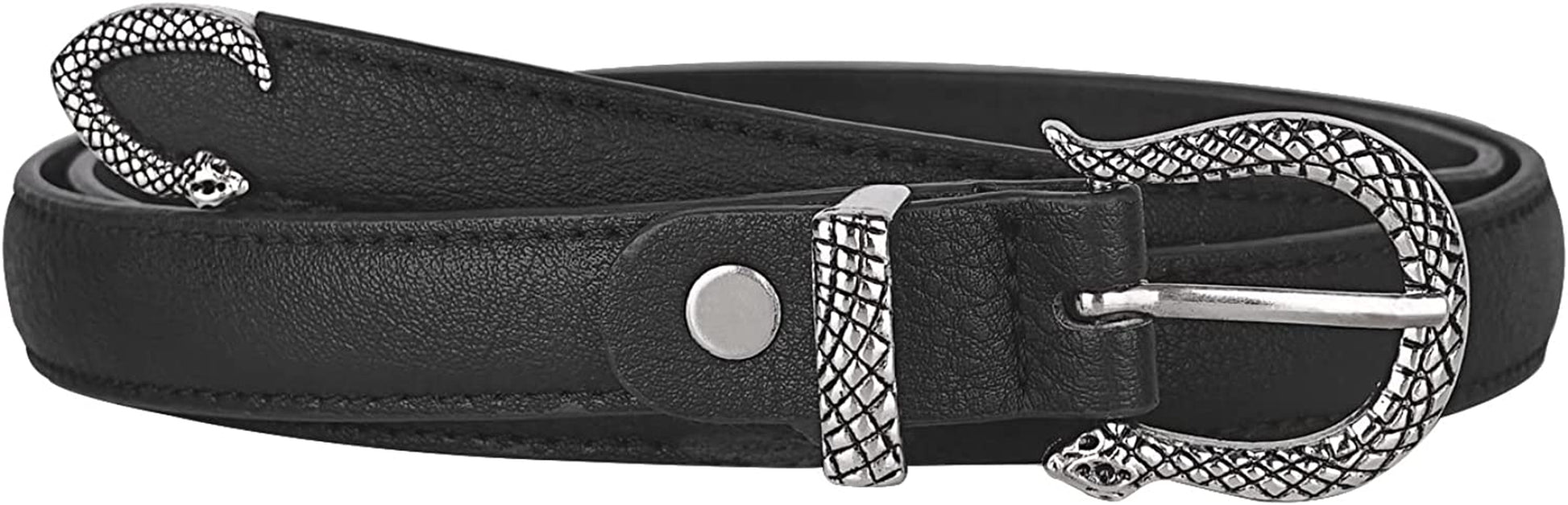 FIORETTO Women Fashion Belt with Snake Buckle Apparel & Accessories > Clothing Accessories > Belts FIORETTO Black(skinny Type) Small 