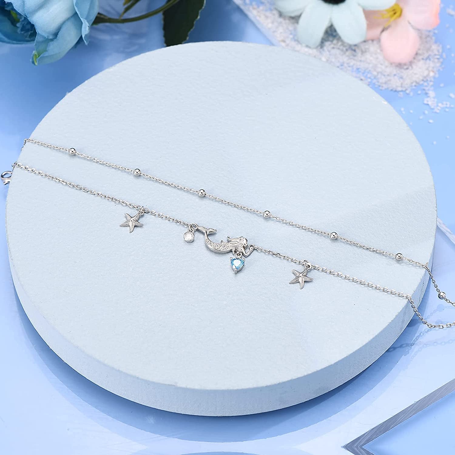 Sianilvera S925 Sterling Silver Foot Charm Jewelry Adjustable Anklet Link Bracelet Gift Double Layered Ocean Animal Anklets for Women Girls Apparel & Accessories > Jewelry > Anklets Sianilvera   