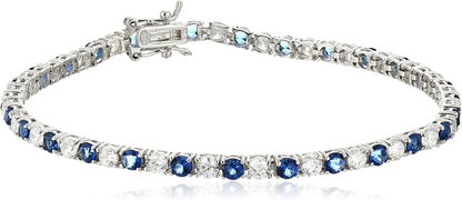 Collection .925 Sterling Silver Alternating AAA Cubic Zirconia Tennis Bracelet, 7.5" Apparel & Accessories > Jewelry > Bracelets Amazon Collection Blue  